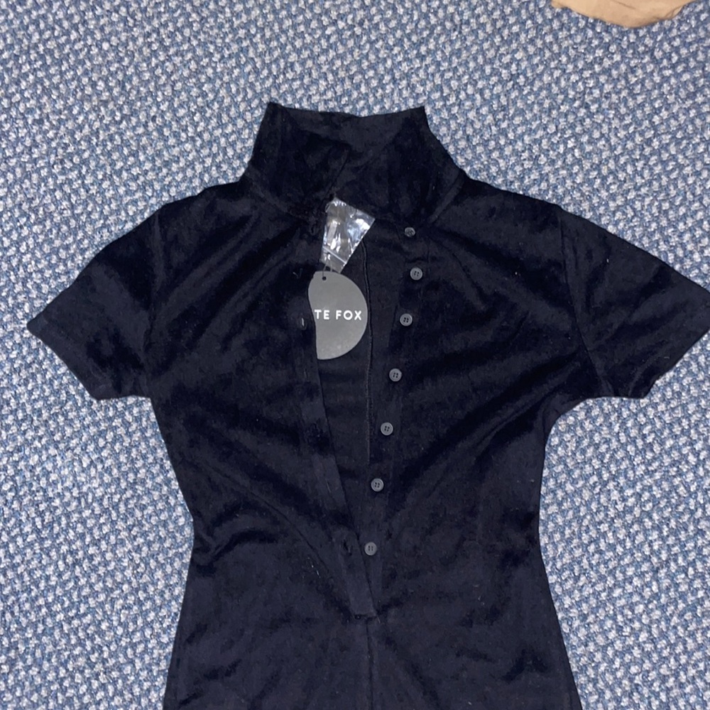 White fox black button up romper(gold light terry play suit) size XS. Brand new